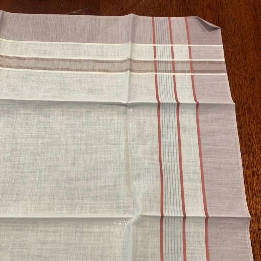 Vintage border Striped Handkerchief with dusty orange and Cream Accents